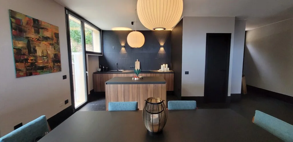 Open kitchen with lake view